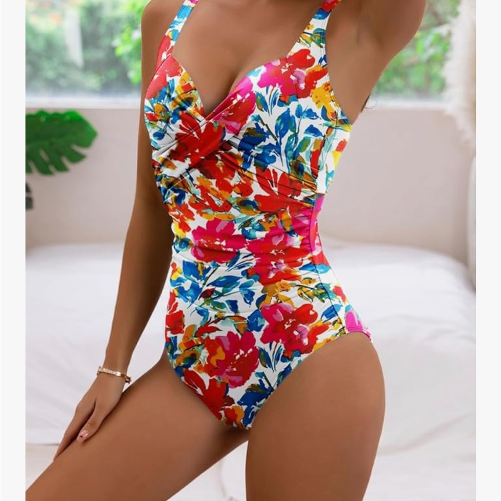 Colorful Floral One-Piece Swimsuit